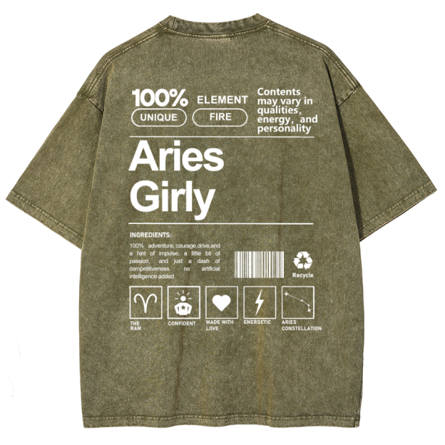 Aries Girly Unisex Fit Washed Oversized T-Shirt