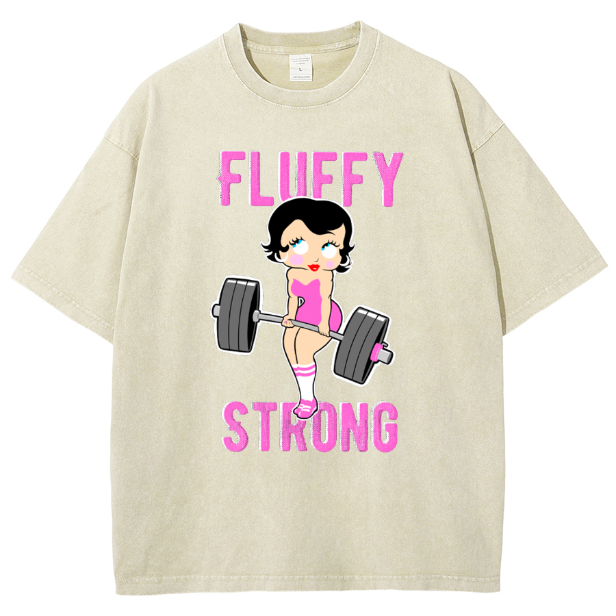 Fitness Girl Fluffy Strong Unisex Fit Washed T-Shirt