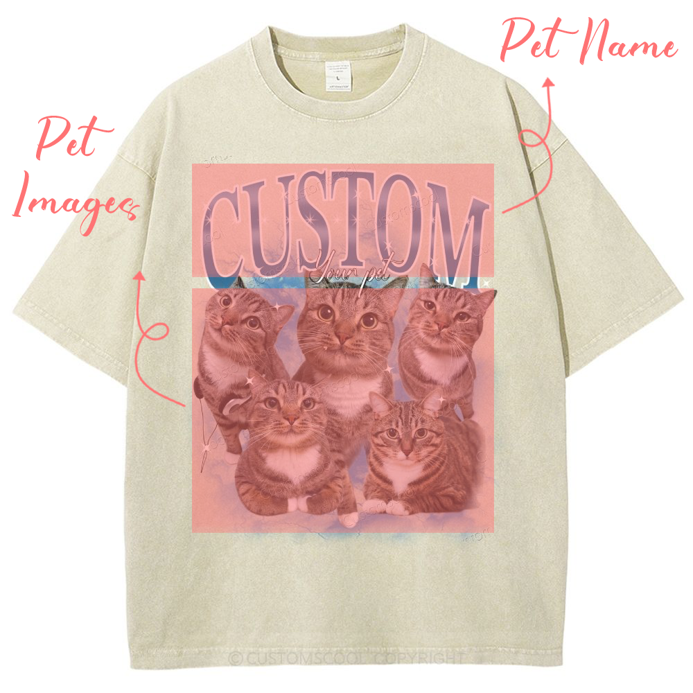 Custom Pet Photo Comfort Unisex Fit Washed T-Shirt Customscool