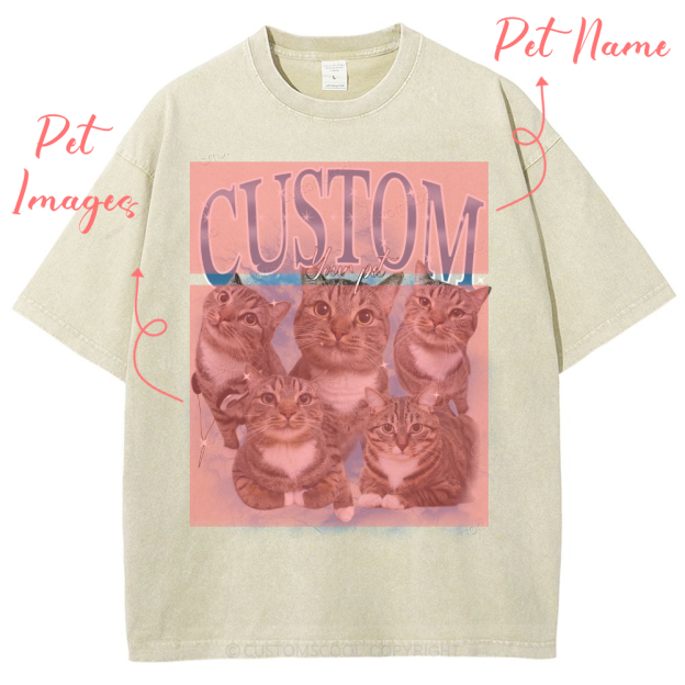 Custom Pet Photo Comfort Unisex Fit Washed T-Shirt Customscool