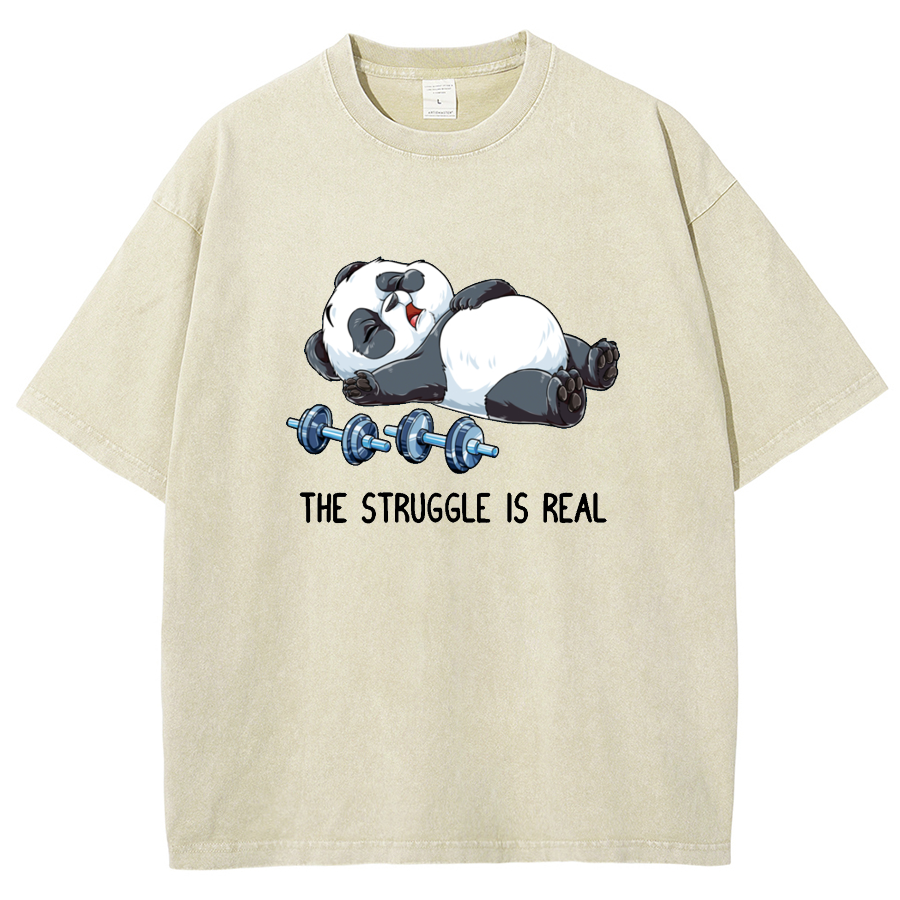 Panda Gym Weightlifting Fitness Washed T-shirt
