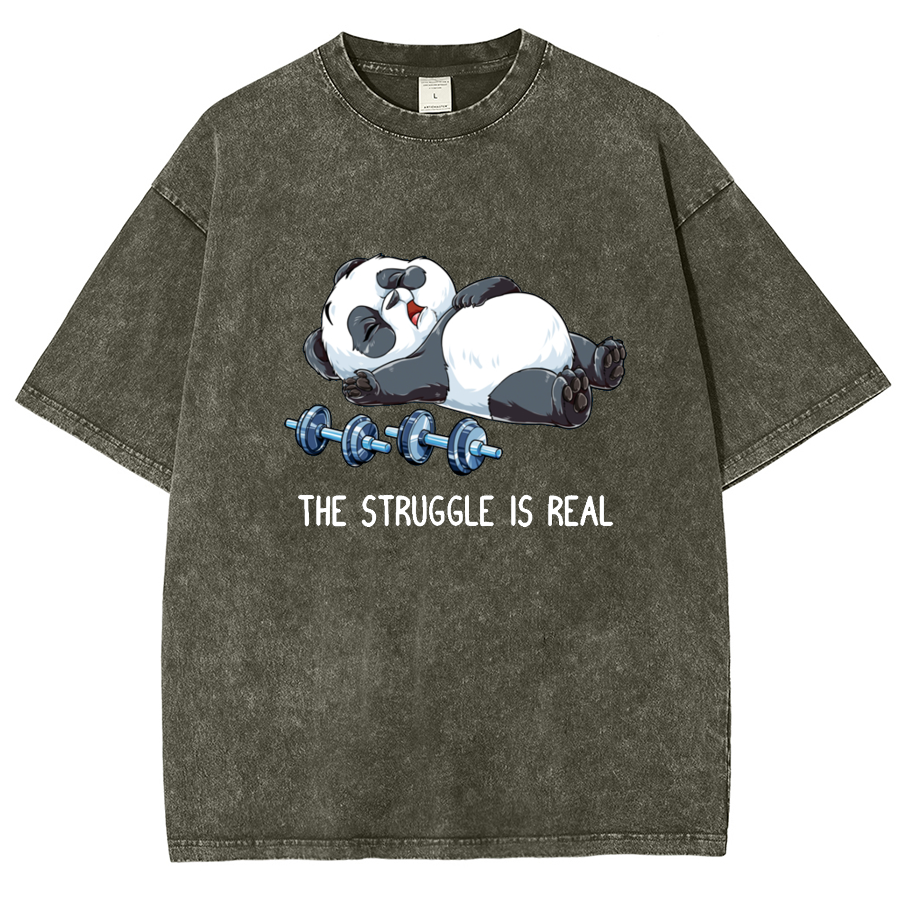 Panda Gym Weightlifting Fitness Washed T-shirt