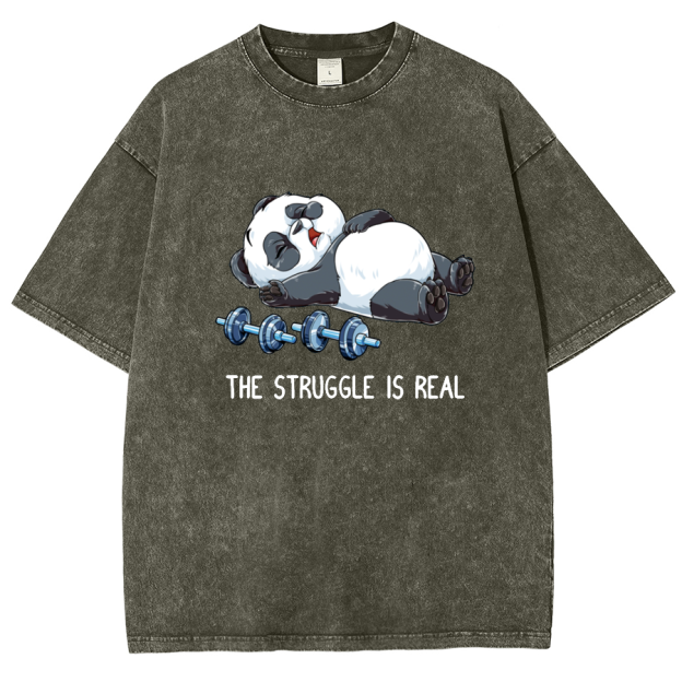 Panda Gym Weightlifting Fitness Washed T-shirt