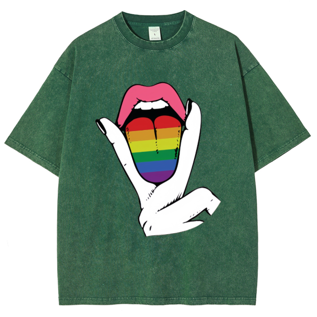 Rainbow Tongue Washed Oversized T-Shirt