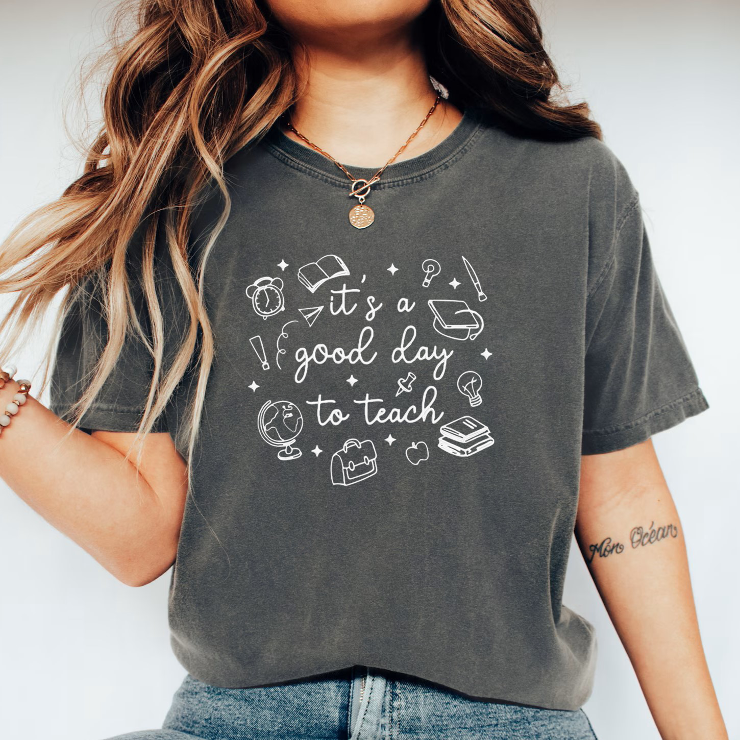 It's A Good Day To Teach Embroidered Unisex Fit Washed T-Shirt