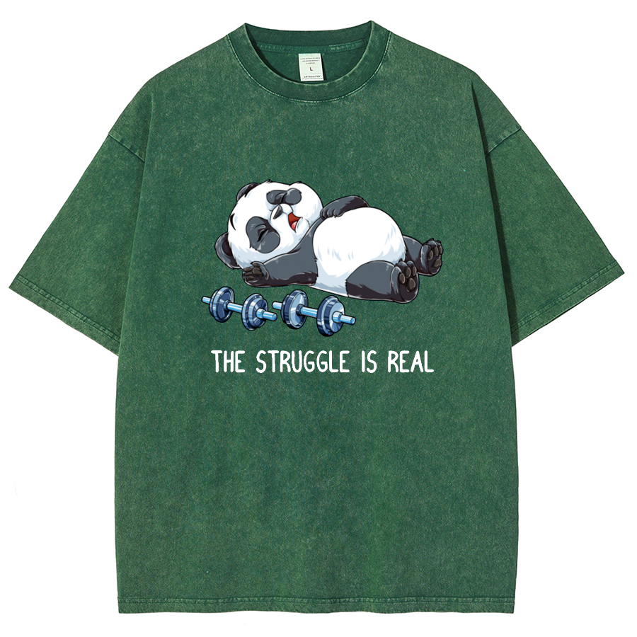 Panda Gym Weightlifting Fitness Washed T-shirt