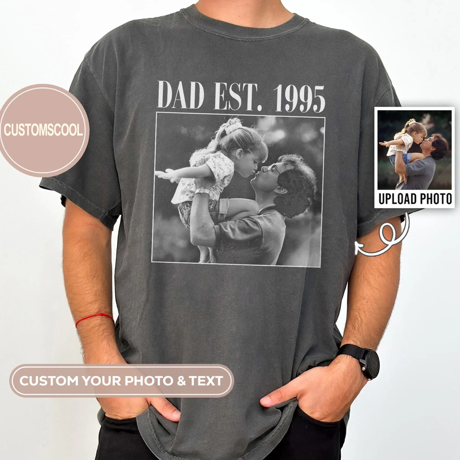 Best Dad Ever Addcustom Photo Unisex Fit Washed T-Shirt