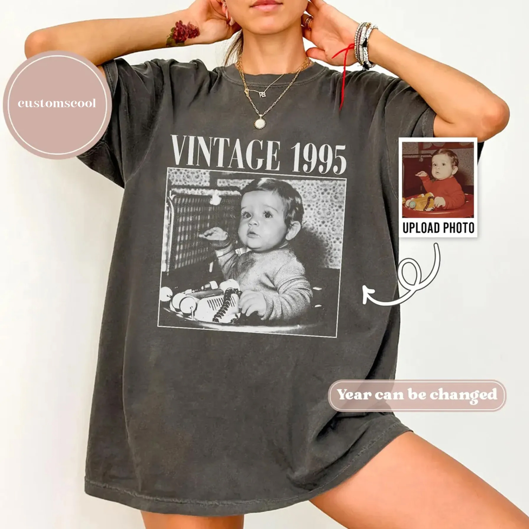 Vintage Addcustom Date Photo Unisex Fit Washed T-Shirt Customscool