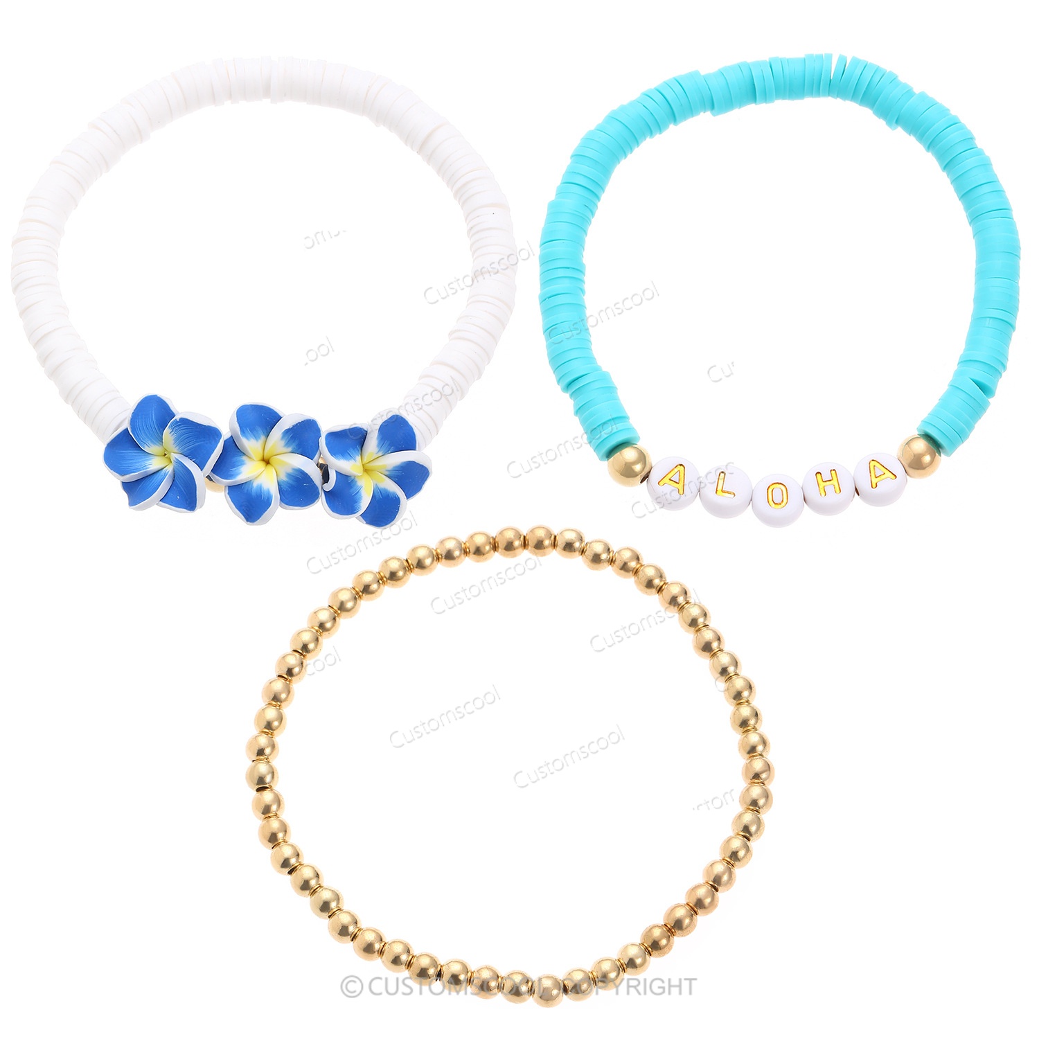 Plumeria Starfish Flowers Alphabet Multi-Layer Stackable Bracelet