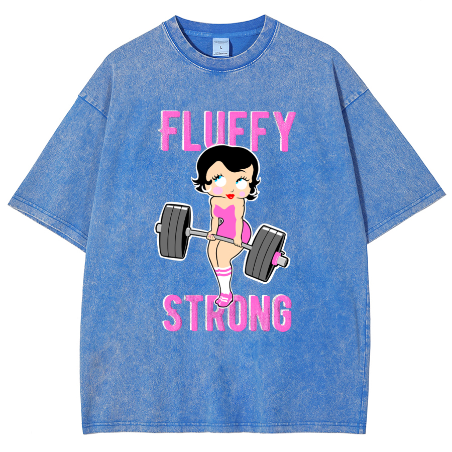 Fitness Girl Fluffy Strong Unisex Fit Washed T-Shirt