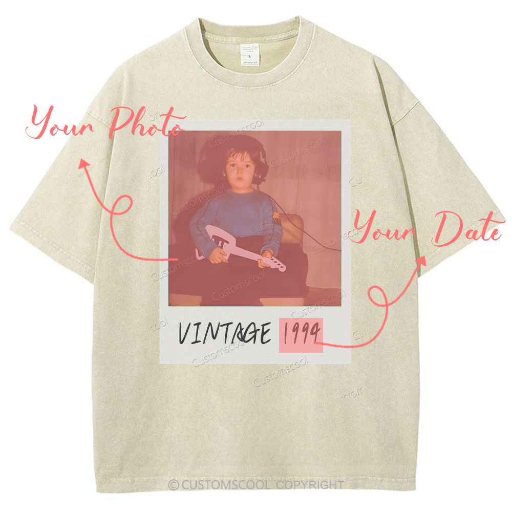 Vintage Addcustom Date Photo Unisex Fit Washed T-Shirt Customscool