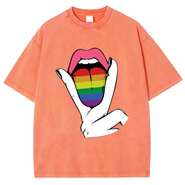 Rainbow Tongue Washed Oversized T-Shirt