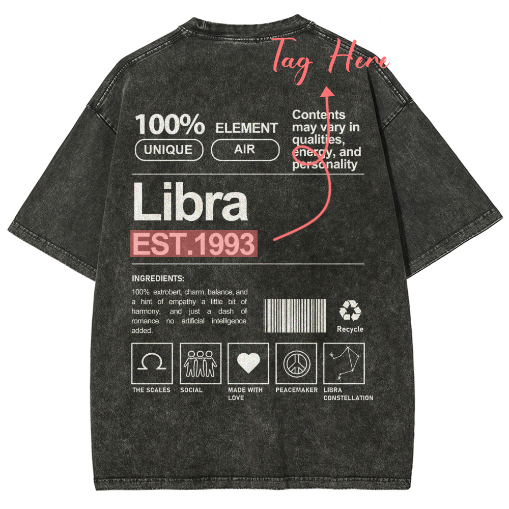 Libra Addcustom Unisex Fit Washed T-Shirt Customscool