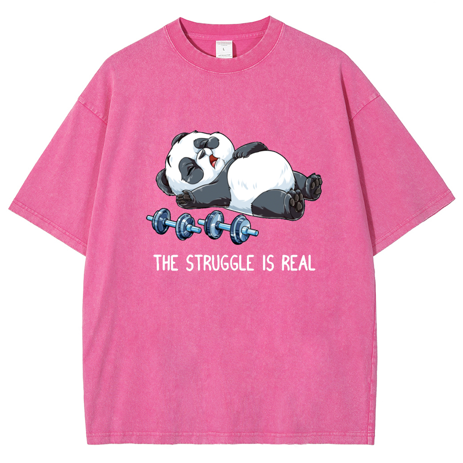 Panda Gym Weightlifting Fitness Washed T-shirt