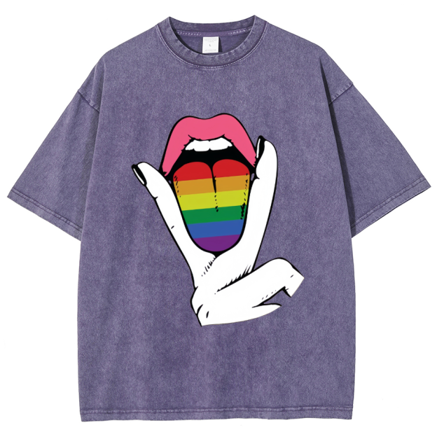 Rainbow Tongue Washed Oversized T-Shirt
