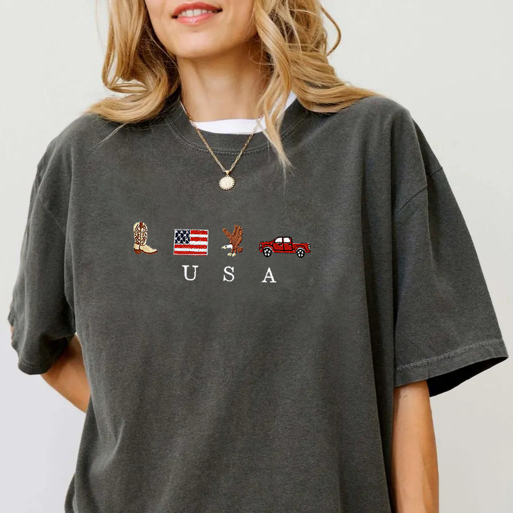 USA Embroidered Unisex Fit Washed T-Shirt Customscool