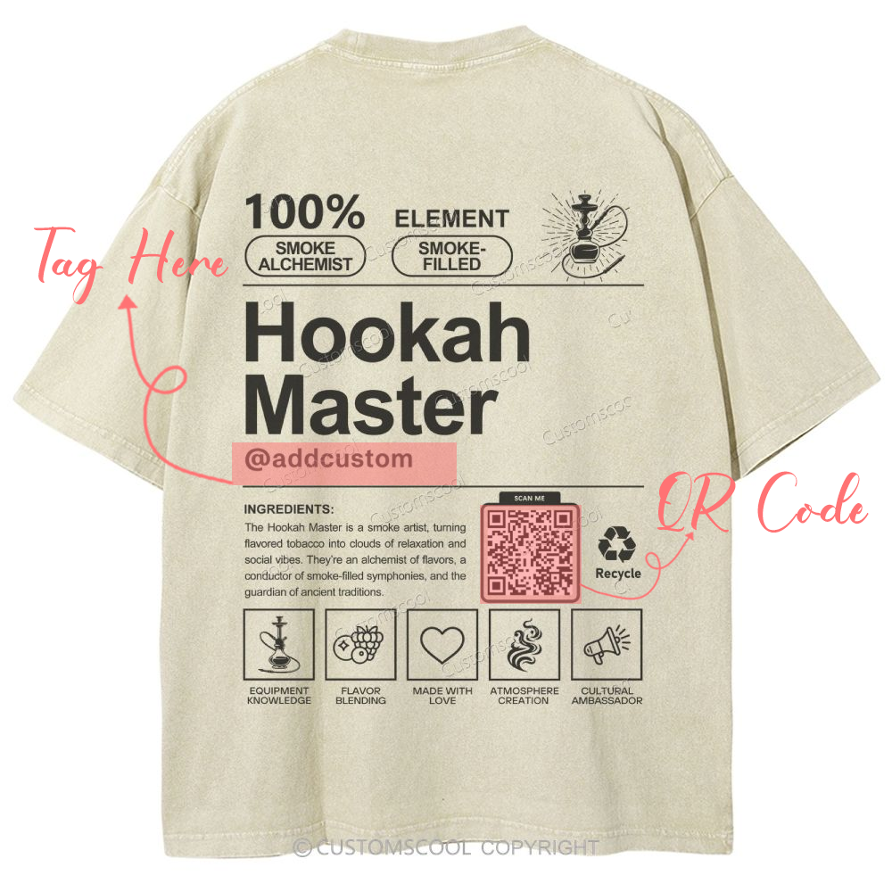 Hookah Master Addcustom QR Code Unisex Fit Washed T-Shirt Customscool