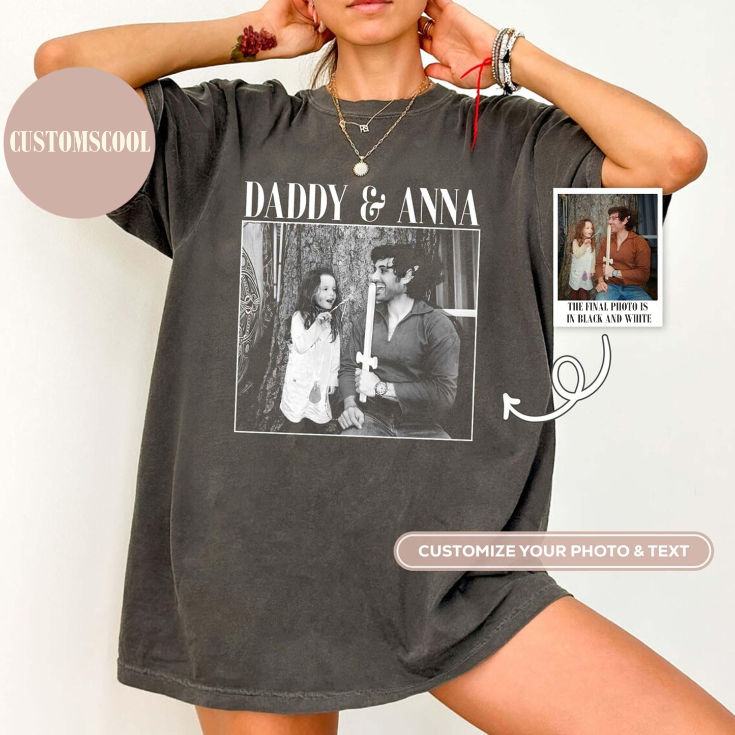 Addcustom Two Names And One Photo Unisex Fit Washed T-Shirt Customscool