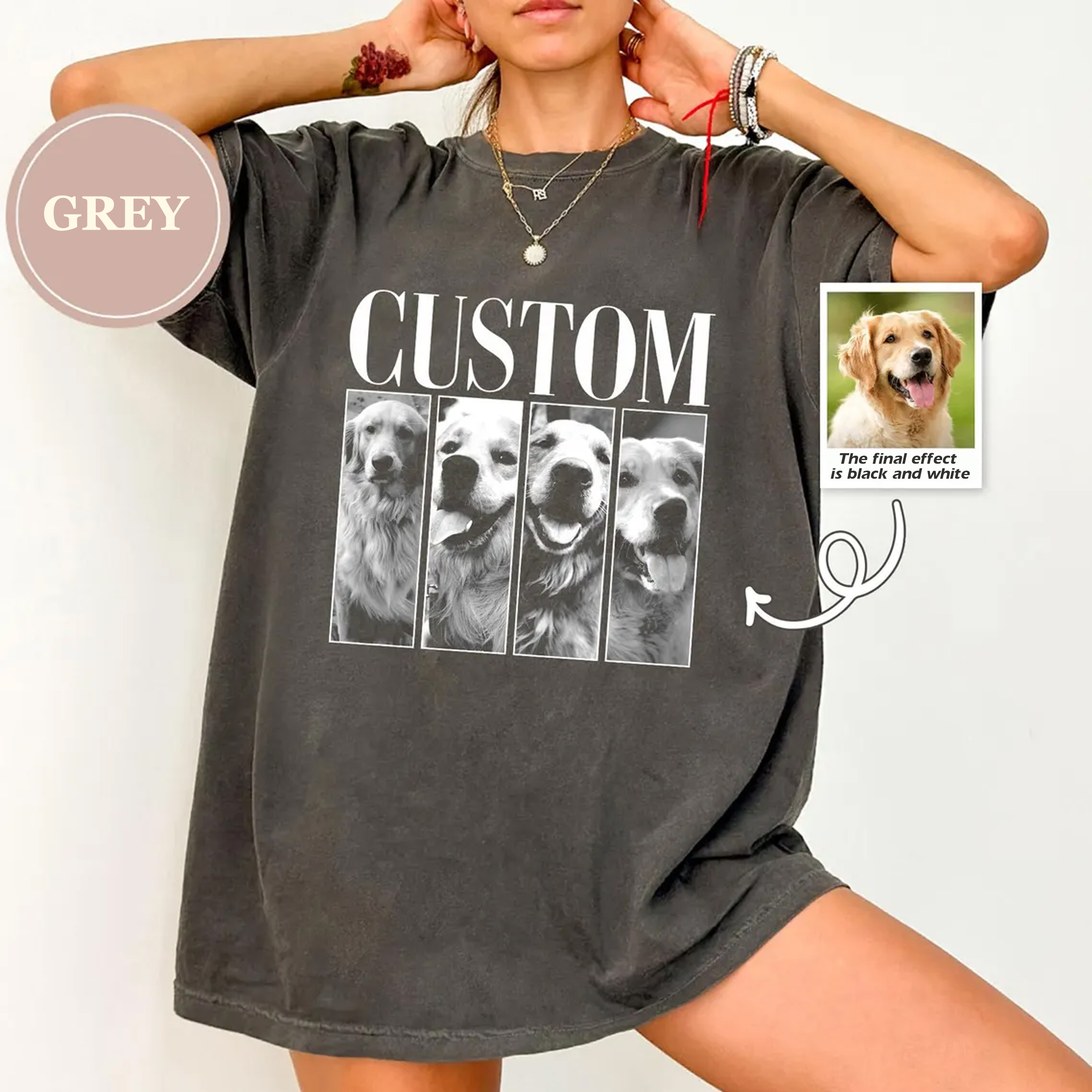 Dog Addcustom Four Photos And Title Unisex Fit Washed T-Shirt