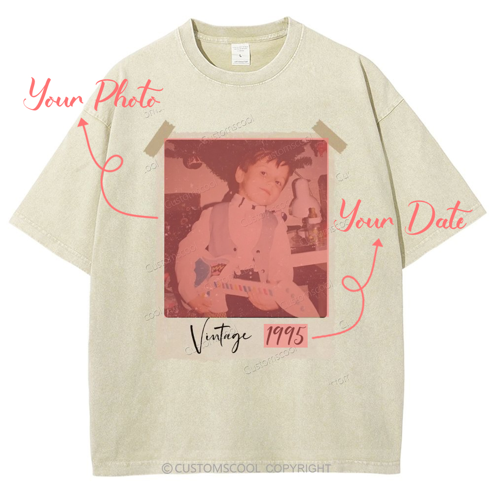 Vintage Addcustom Photo Year Unisex Fit Washed T-Shirt Customscool