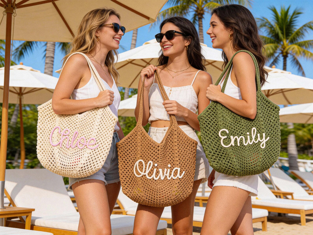 Custom Crochet beach bags, Bridesmaid gift bags, Travel Beach Bag, Wedding favor gift, Bachelorette Trip Gift for Her