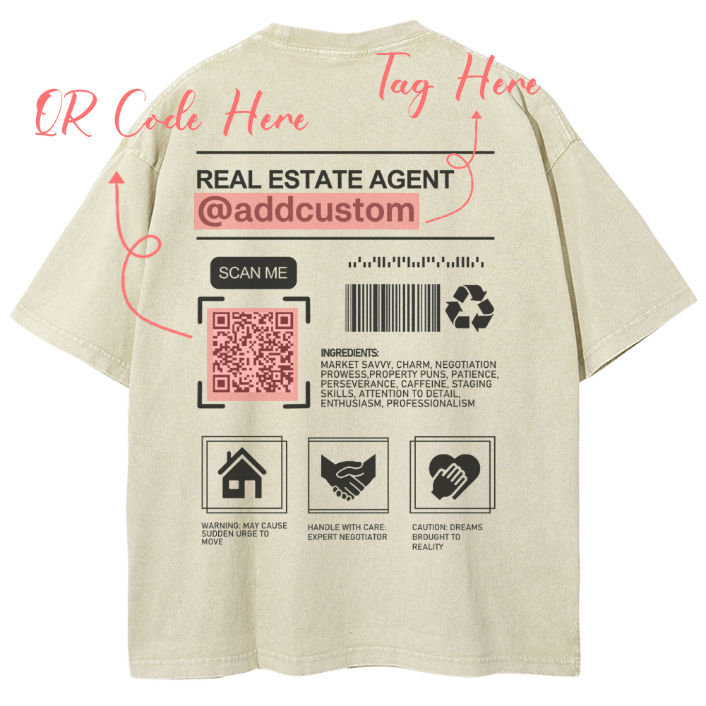 Real Estate Agent Addcuston QR Code Unisex Fit Washed T-Shirt