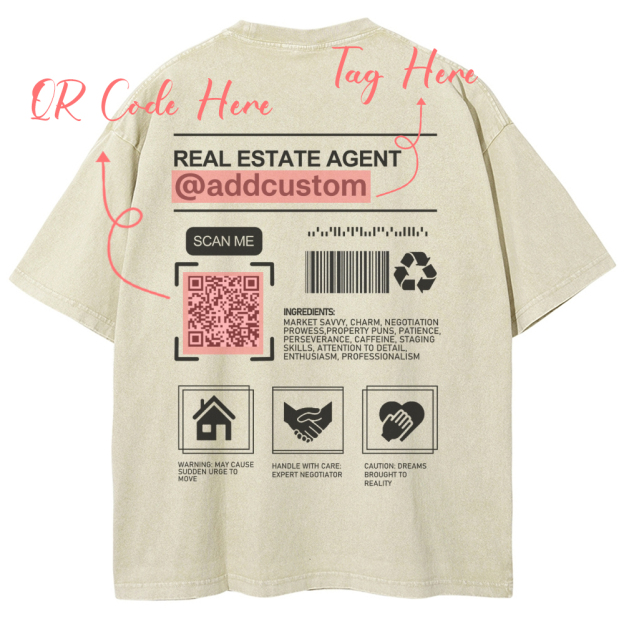 Real Estate Agent Addcuston QR Code Unisex Fit Washed T-Shirt