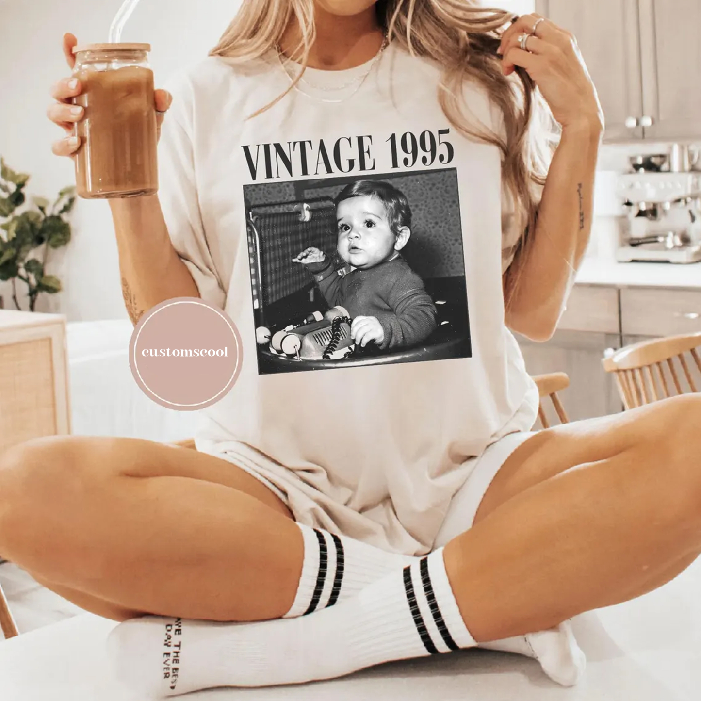Vintage Addcustom Date Photo Unisex Fit Washed T-Shirt Customscool