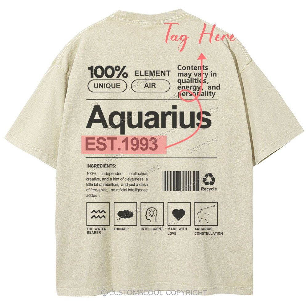 Aquarius Addcustom Unisex Fit Washed T-Shirt Customscool