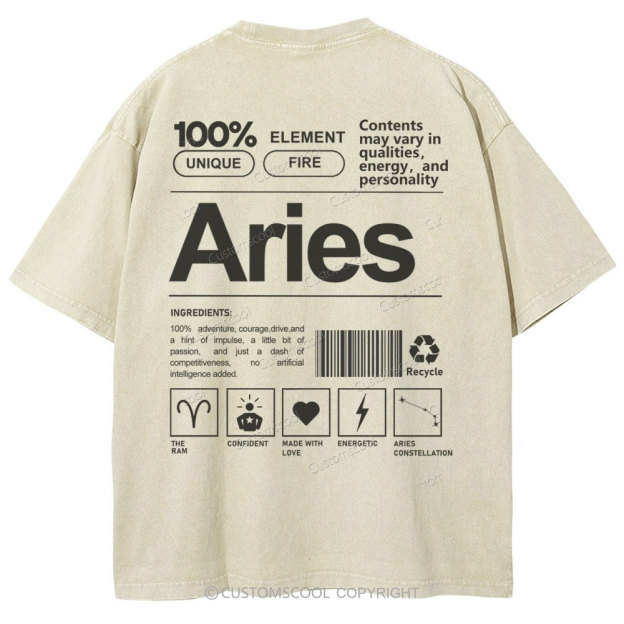 Aries Unisex Fit Washed T-Shirt Customscool