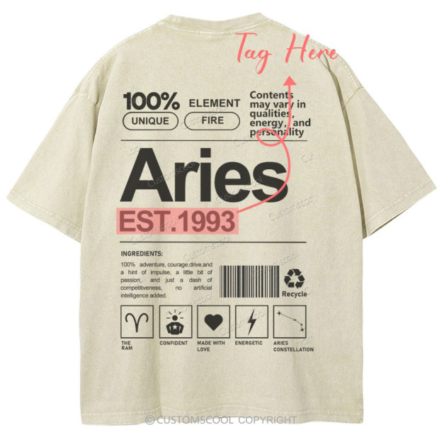 Aries Addcustom Unisex Fit Washed T-Shirt Customscool