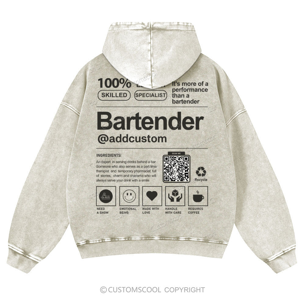 Bartender Addcustom QR Code Casual Washed Hoodie Customscool