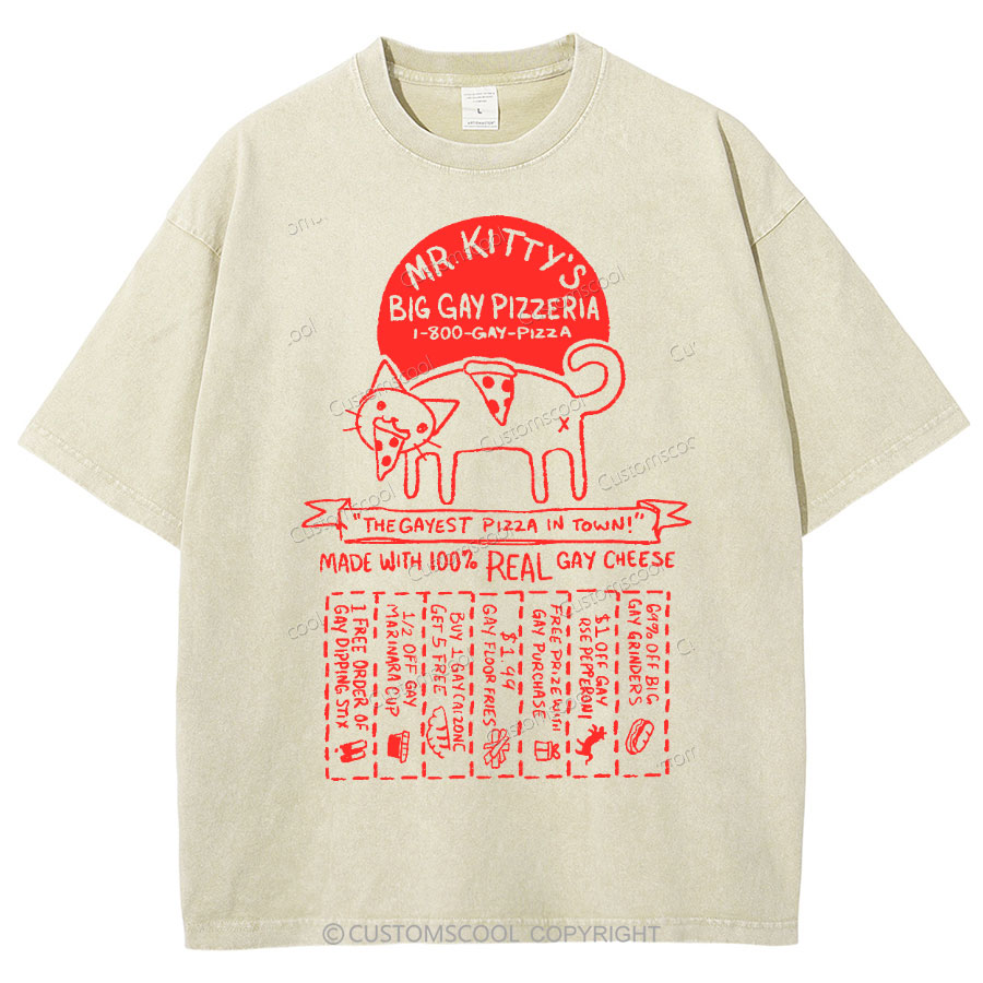 Big Gay Pizzaria Unisex Fit Washed Oversized T-Shirt Customscool