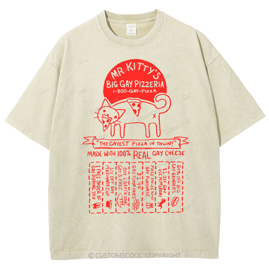 Big Gay Pizzaria Unisex Fit Washed Oversized T-Shirt Customscool