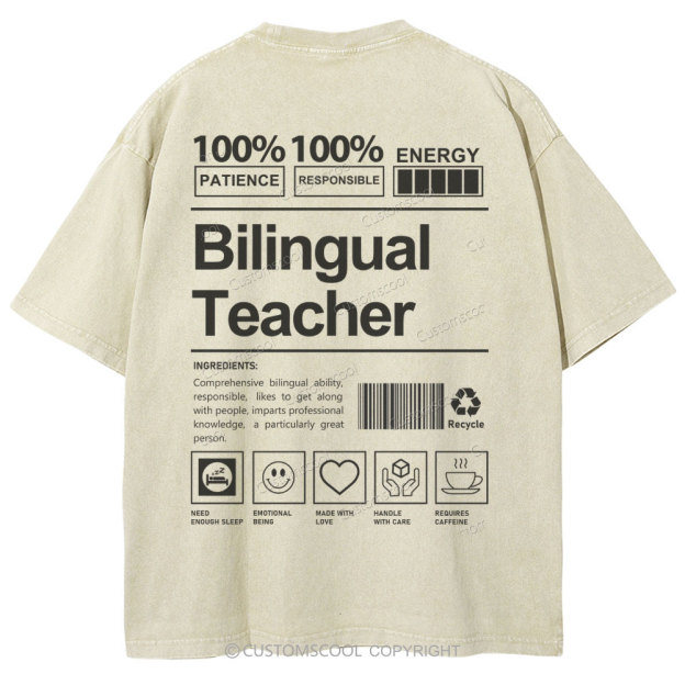 Bilingual Teacher Unisex Fit Washed T-Shirt Customscool