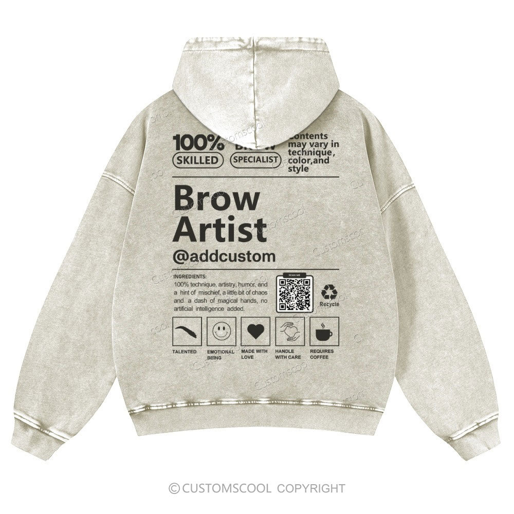 Brow Artist Addcustom QR Code Casual Washed Hoodie Customscool