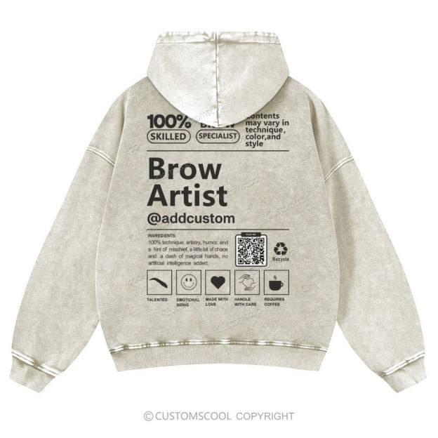 Brow Artist Addcustom QR Code Casual Washed Hoodie Customscool