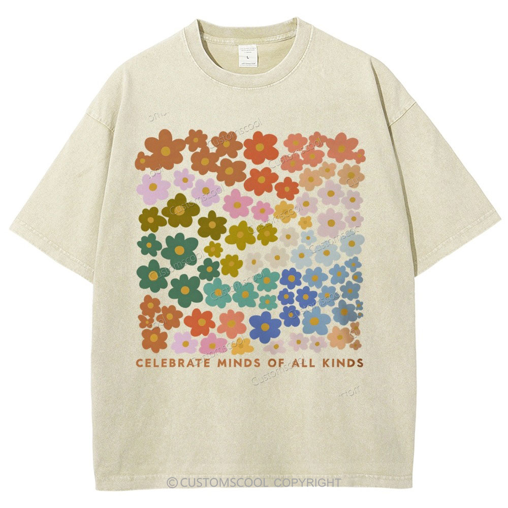 CELEBRATE MINDS OF ALL KINDS Unisex Fit Washed T-Shirt Customscool