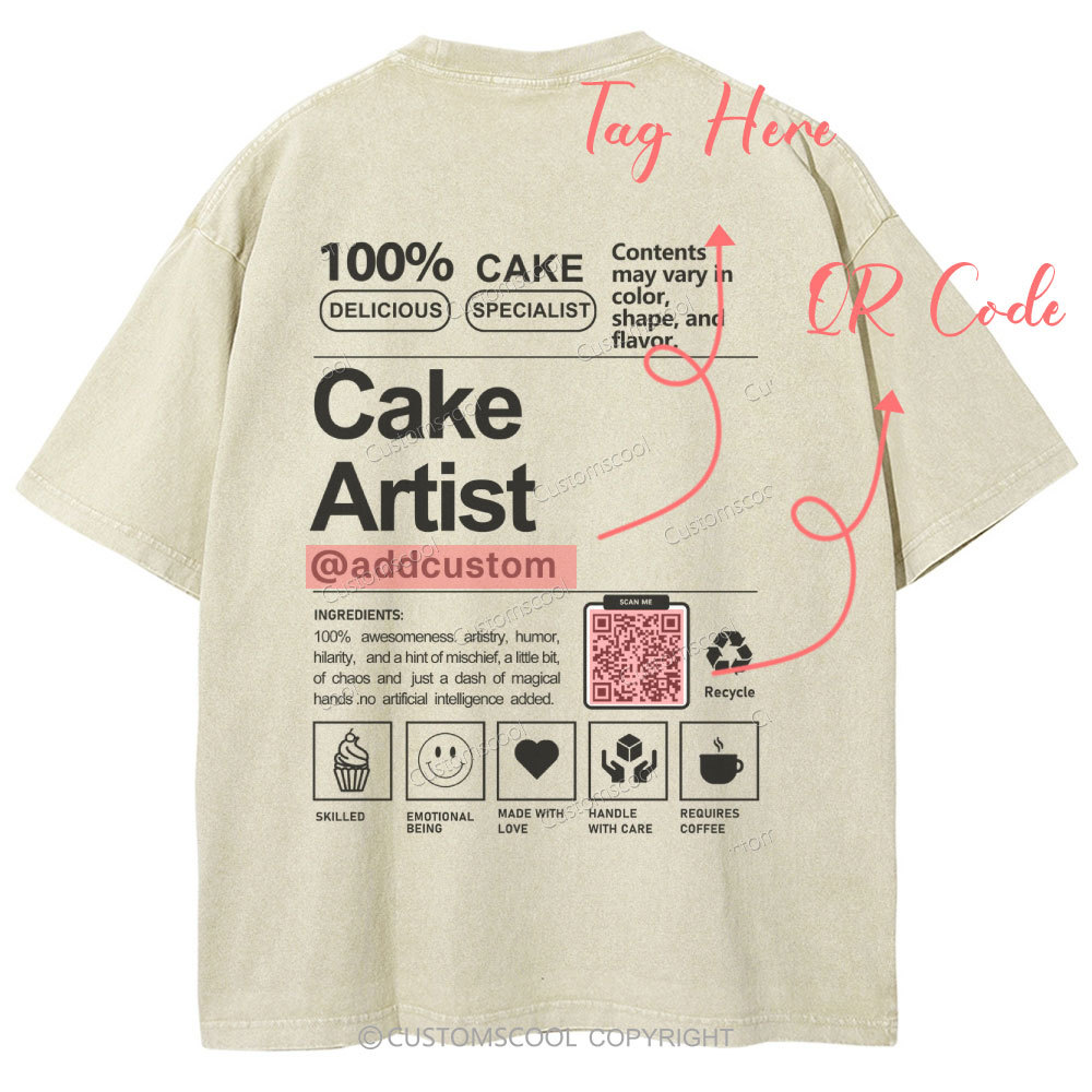 Cake Artist Addcustom QR Code Unisex Fit Washed T-Shirt Customscool