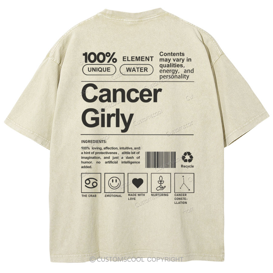 Cancer Girly Unisex Fit Washed Oversized T-Shirt Customscool