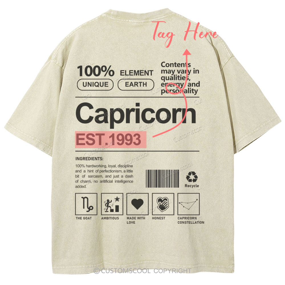 Capricorn Addcustom Unisex Fit Washed T-Shirt Customscool