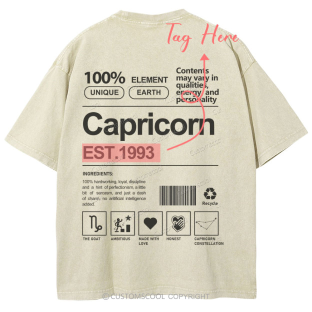 Capricorn Addcustom Unisex Fit Washed T-Shirt Customscool