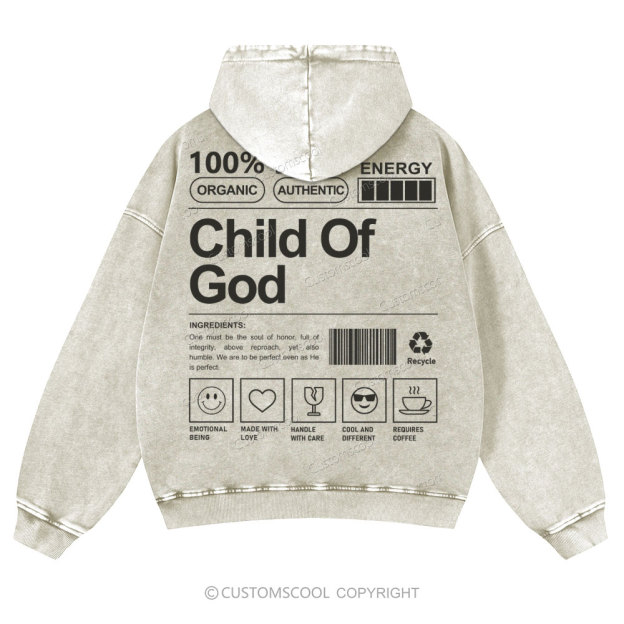 Child Of God Casual Washed Hoodie Customscool