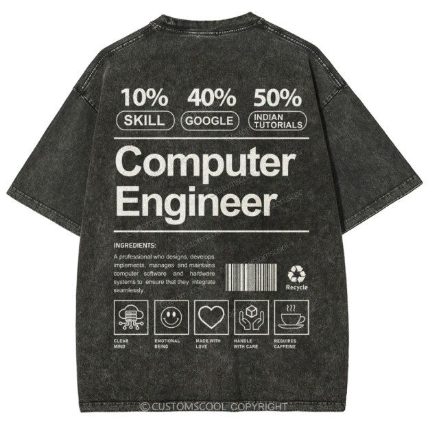 Computer Engineer Unisex Fit Washed T-Shirt Customscool