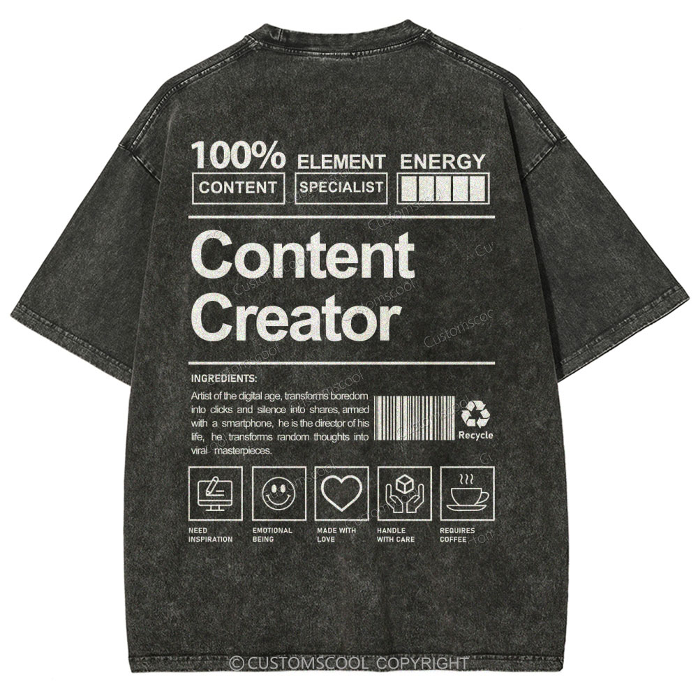 Content Creator Unisex Fit Washed T-Shirt Customscool