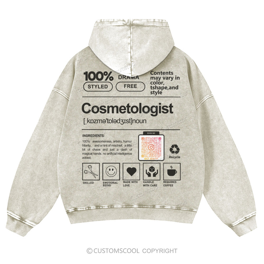 Cosmetologist Casual Washed Hoodie Customscool