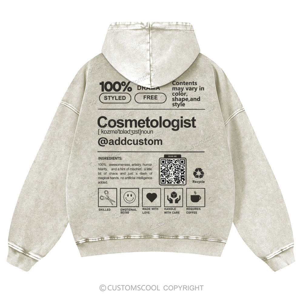 Cosmetologist Addcustom QR Code Casual Washed Hoodie Customscool