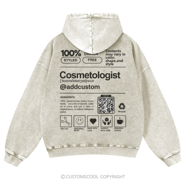 Cosmetologist Addcustom QR Code Casual Washed Hoodie Customscool