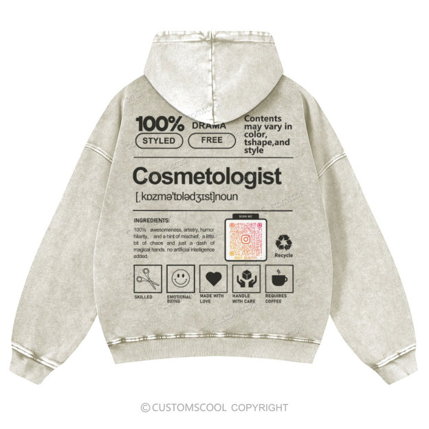 Cosmetologist Casual Washed Hoodie Customscool