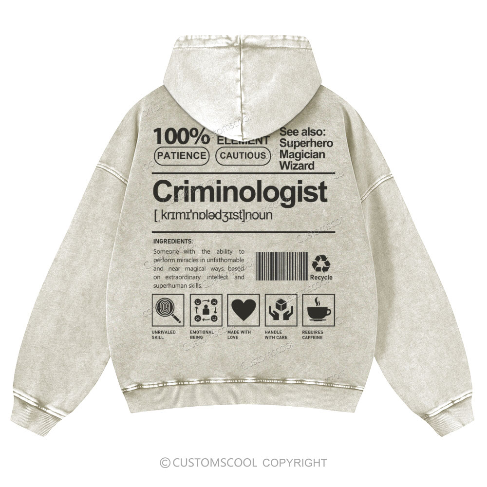 Criminologist Casual Washed Hoodie Customscool